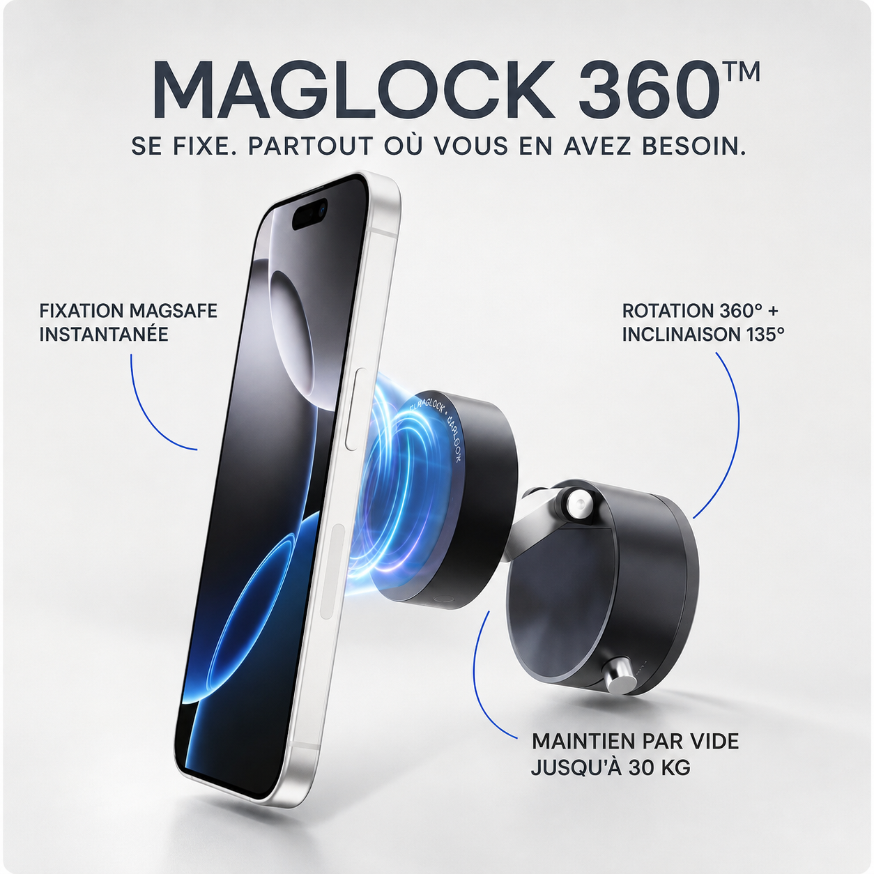 VOLTALYSE MAGLOCK 360™support smartphone magnétique à fixation par ventouse/vide