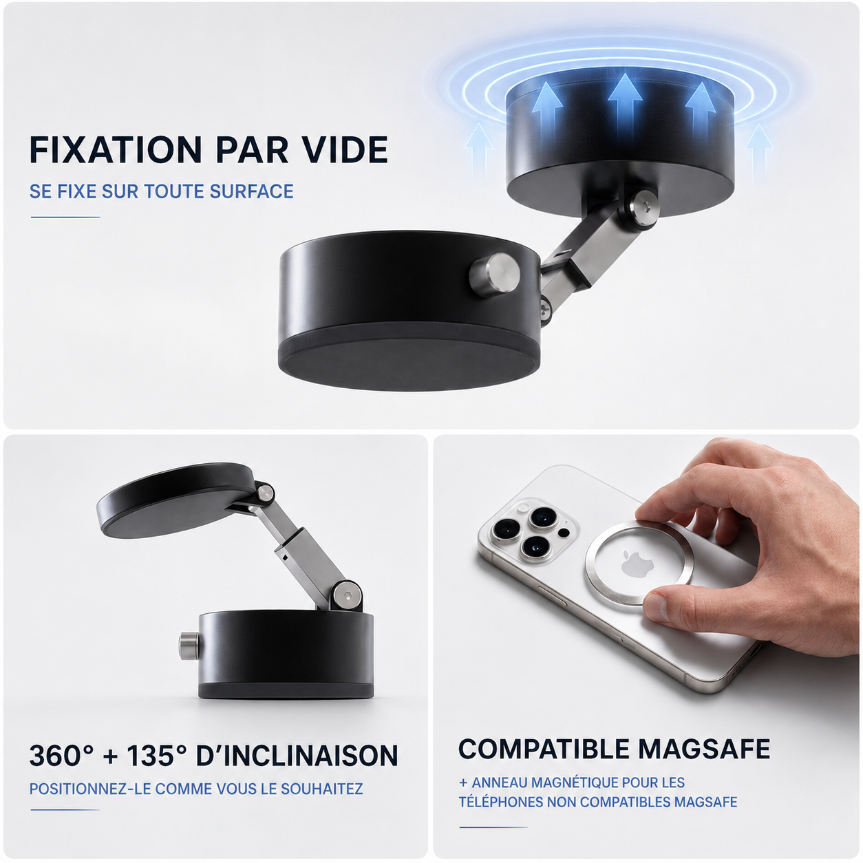 VOLTALYSE MAGLOCK 360™support smartphone magnétique à fixation par ventouse/vide