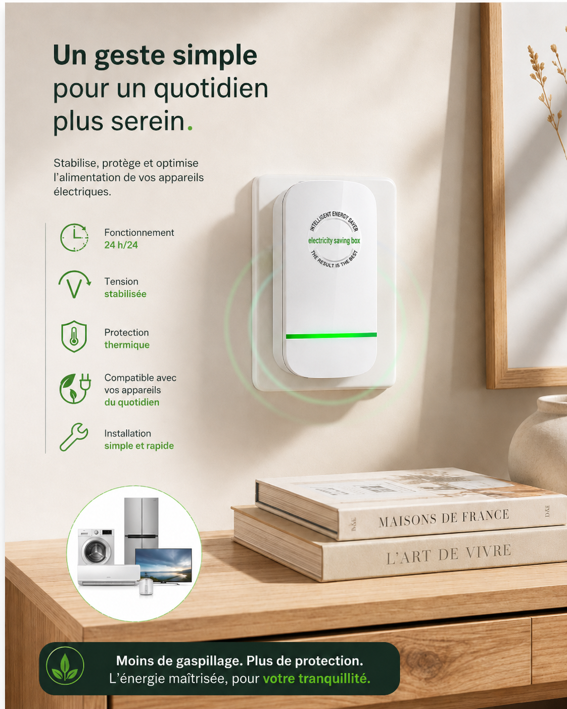 Adaptateur électrique intelligent économiseur d'énergie -65%